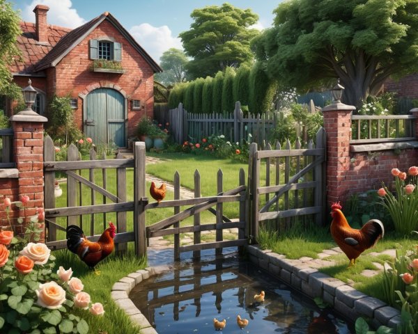 Rustic Cottage Surrounded by Lush Gardens and Stream