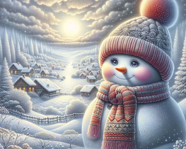 Cheerful snowman in a serene winter landscape