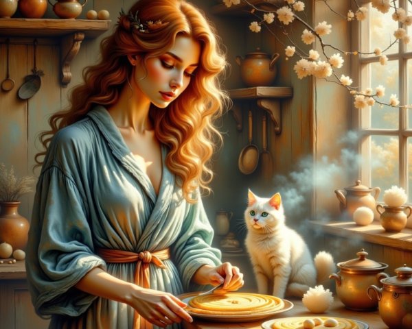 Young woman baking pastries in a sunlit kitchen