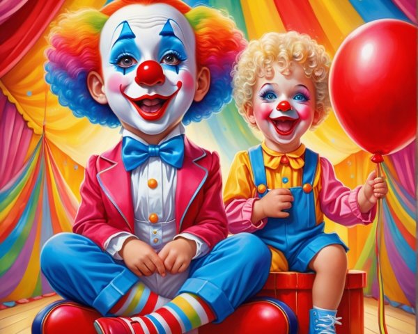 Circus Scene with Clown and Child in Colorful Setting