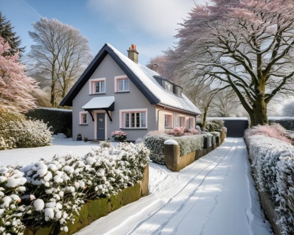 Charming Cottage in a Snowy Winter Landscape