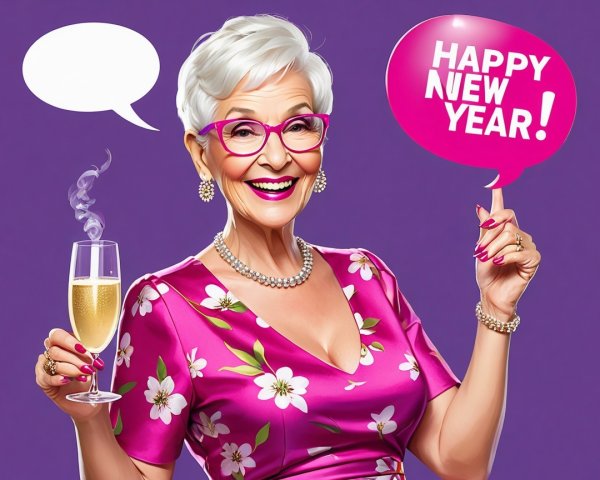 Vibrant Portrait of Happy Older Woman in Purple Background