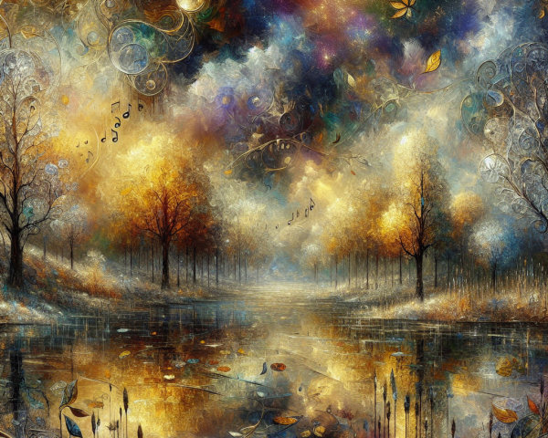 Abstract Autumn Landscape with Dreamy Sky Elements