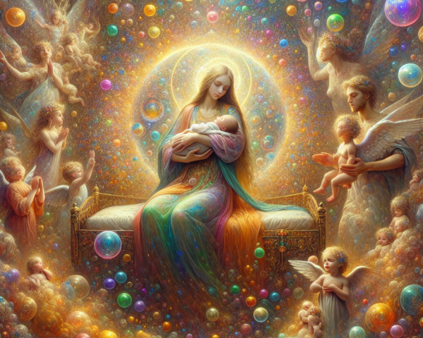 Mother and Baby in a Dreamlike Ethereal Scene