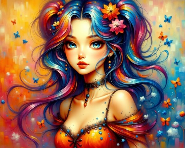 Vibrant Portrait of a Girl with Colorful Elements