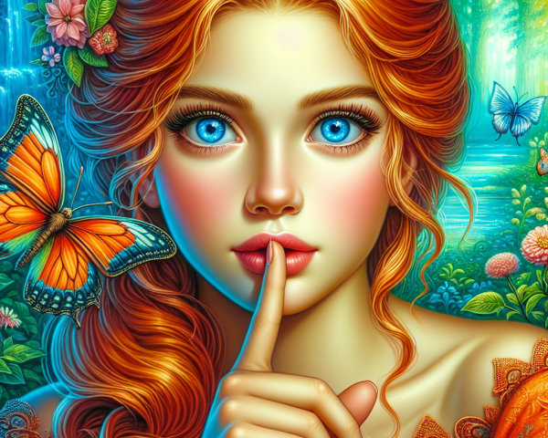 Portrait of a Young Woman with Orange Hair and Blue Eyes