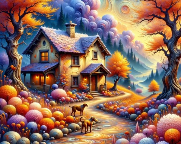 Charming Cottage in Vibrant Autumn Landscape