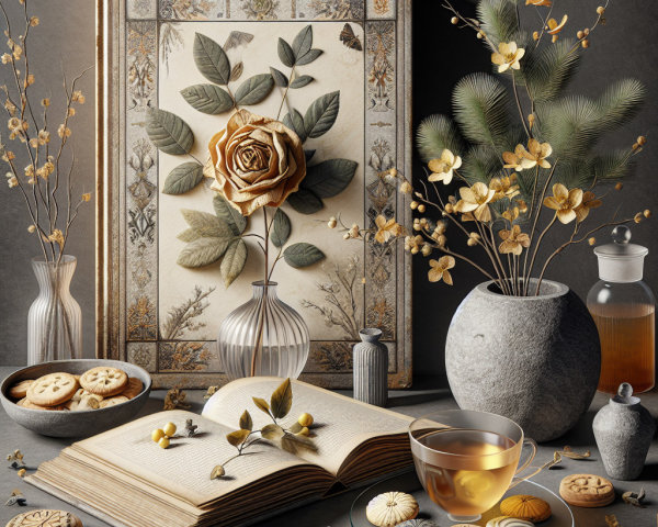 Still-Life Arrangement with Gray Background and Objects