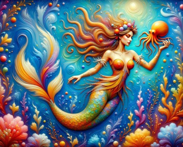 Vibrant Underwater Scene with Mermaid and Coral Life