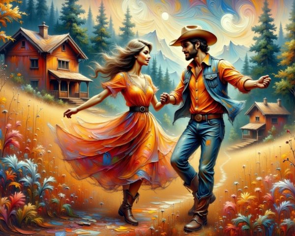 Couple Dancing in Vibrant Autumn Landscape