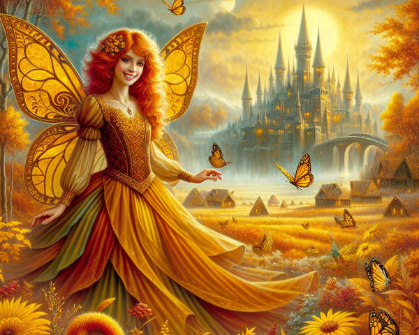 Whimsical Fairy in Vibrant Sunflower Landscape
