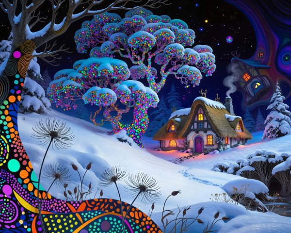 Whimsical Winter Wonderland Digital Painting Description