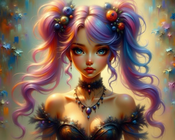 Fantasy Portrait of Young Woman with Colorful Hair