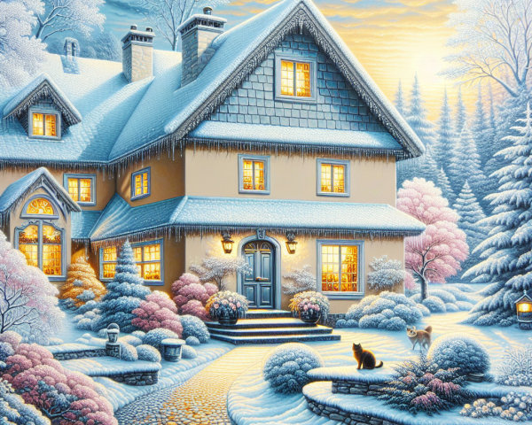Cozy Snow-Covered House in Winter Landscape
