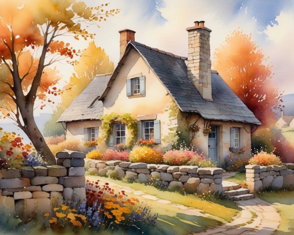Charming Cottage Surrounded by Autumn Foliage