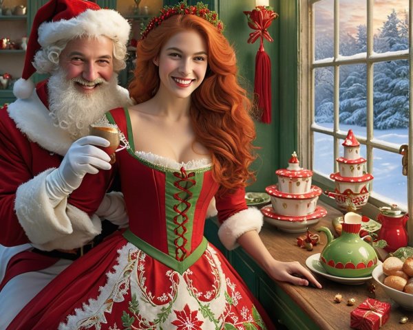 Festive Kitchen Scene with Santa and Holiday Decor