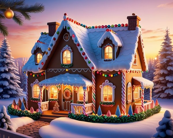 Gingerbread House in a Winter Wonderland Setting