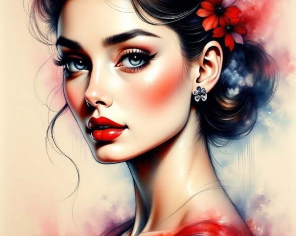 Portrait of a Young Woman with Vibrant Colors