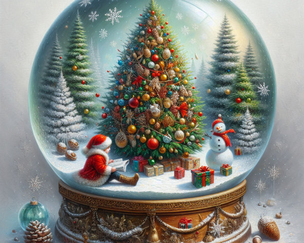 Detailed Christmas Scene in a Snow Globe