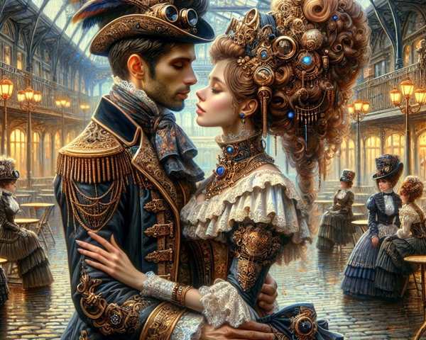 Steampunk Couple in Romantic Vintage Setting