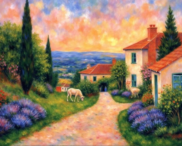 Serene Countryside Landscape with Charming Cottages