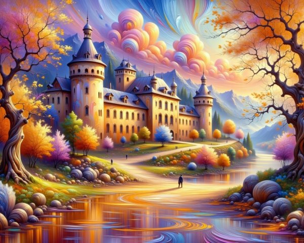 Vibrant Castle in Colorful Autumn Landscape