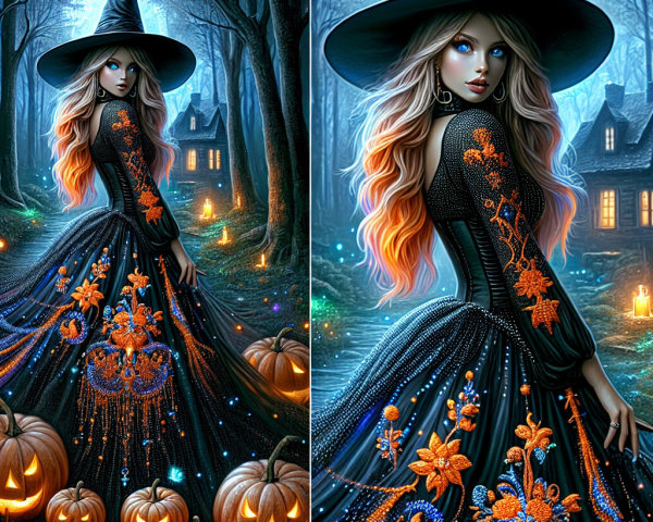 Witch in Mystical Forest with Moonlit Atmosphere