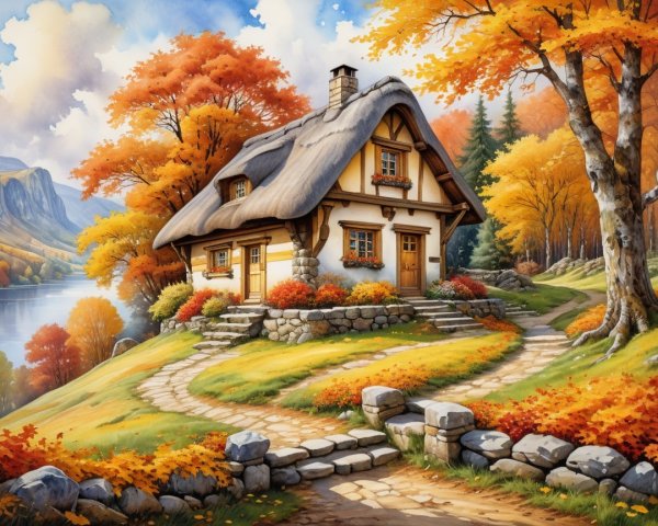 Charming Cottage Surrounded by Autumn Landscape