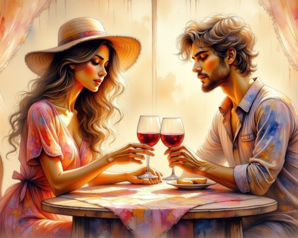 Romantic Dinner with Elegant Couple and Wine