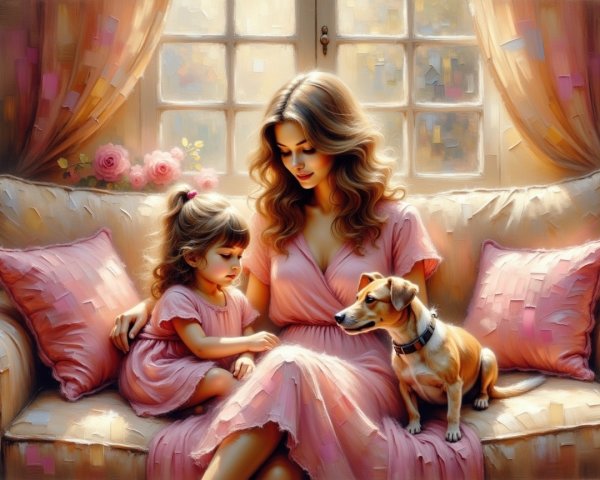 Cozy Living Room Scene with Mother and Daughter
