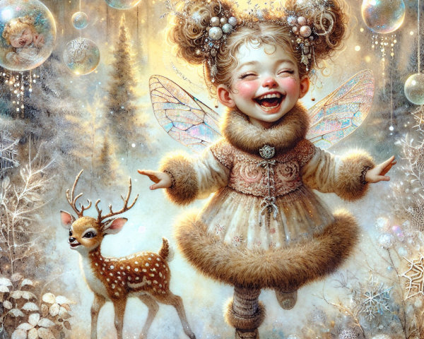 Fairy Girl Dancing in a Winter Wonderland Scene