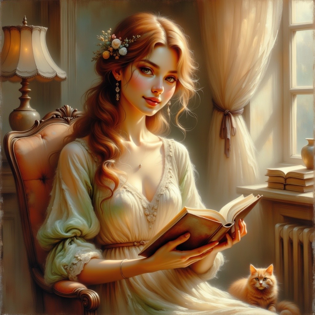 Portrait of a Red-Haired Woman in a Green Dress