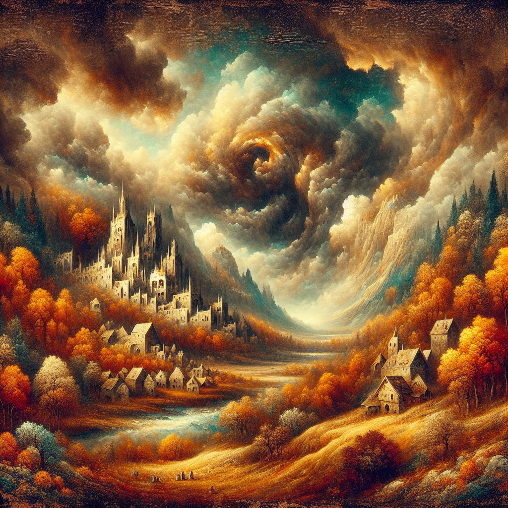 Majestic castle in a vibrant autumn landscape