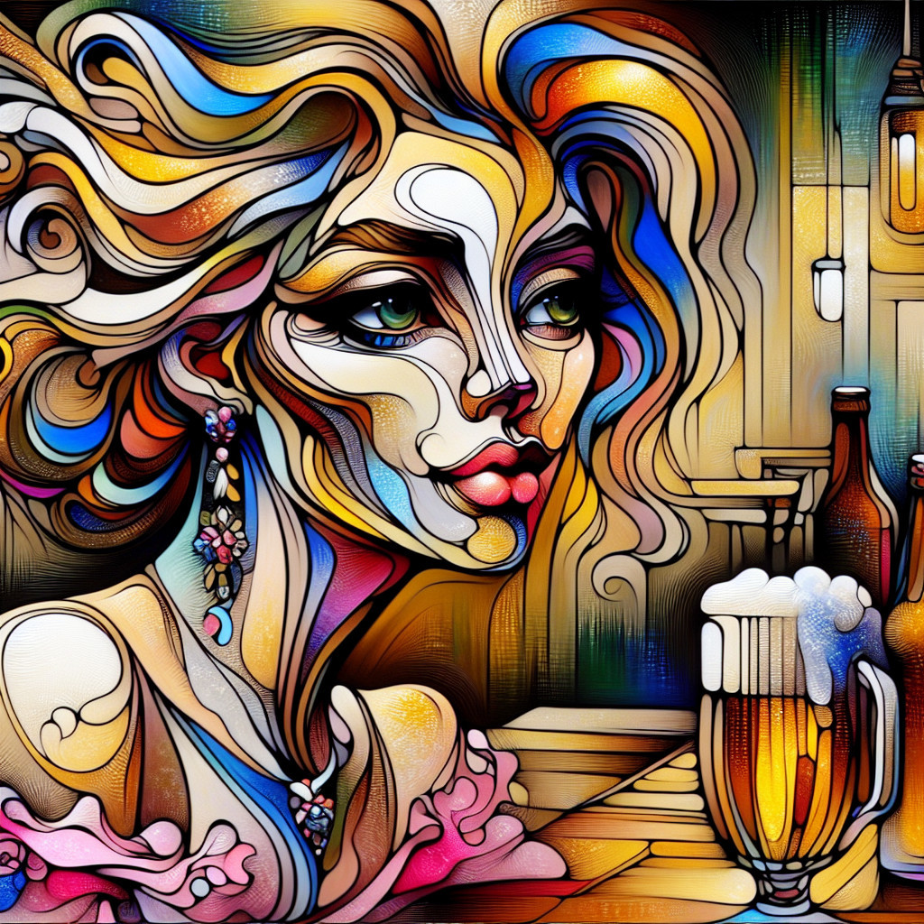 Abstract Illustration of Woman with Bold Colors and Beer