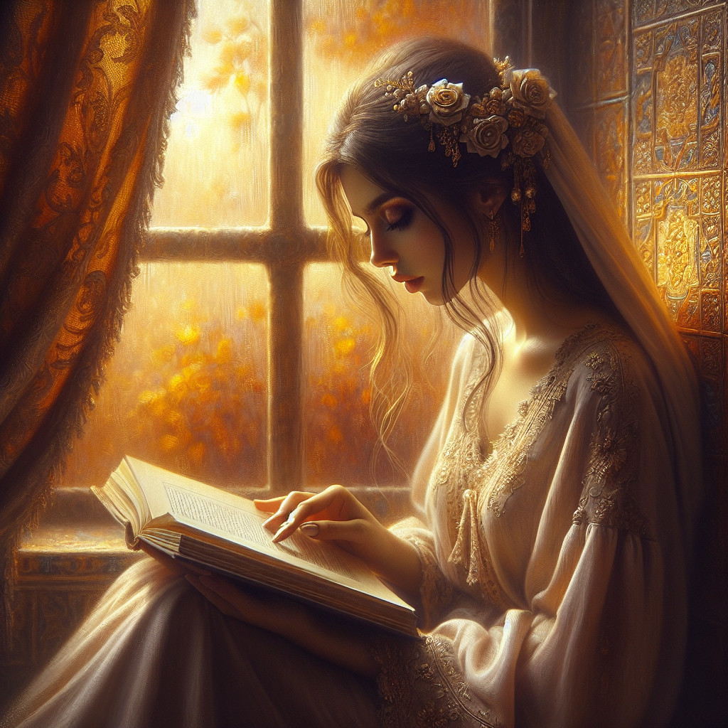 Serene Woman Reading by a Sunlit Window in Autumn