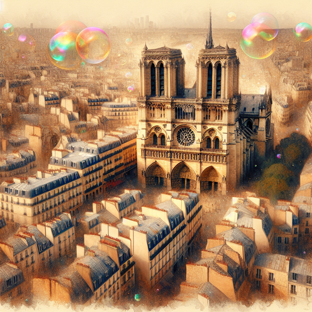 Aerial View of Notre-Dame Cathedral and Parisian Rooftops