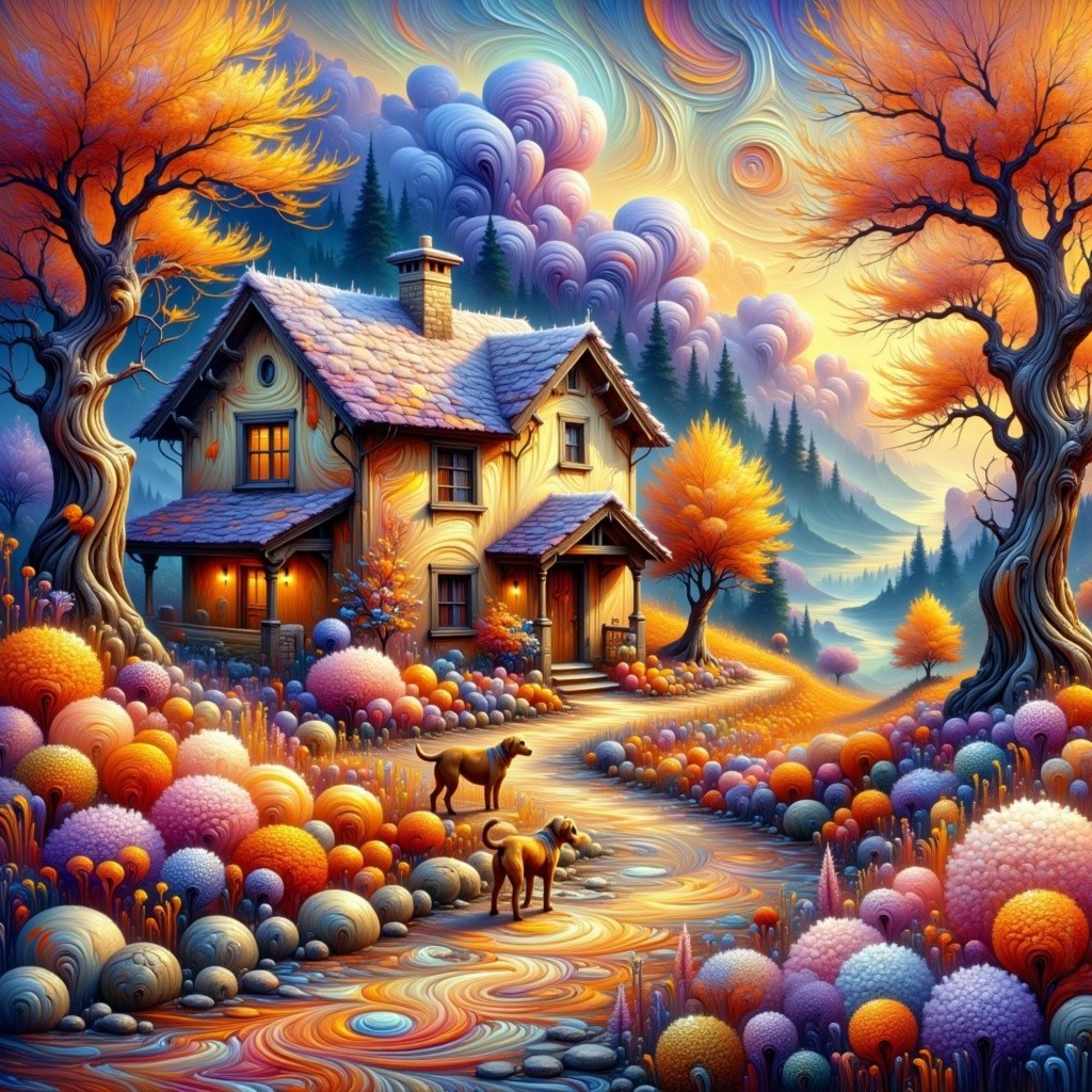 Charming Cottage in Vibrant Autumn Landscape