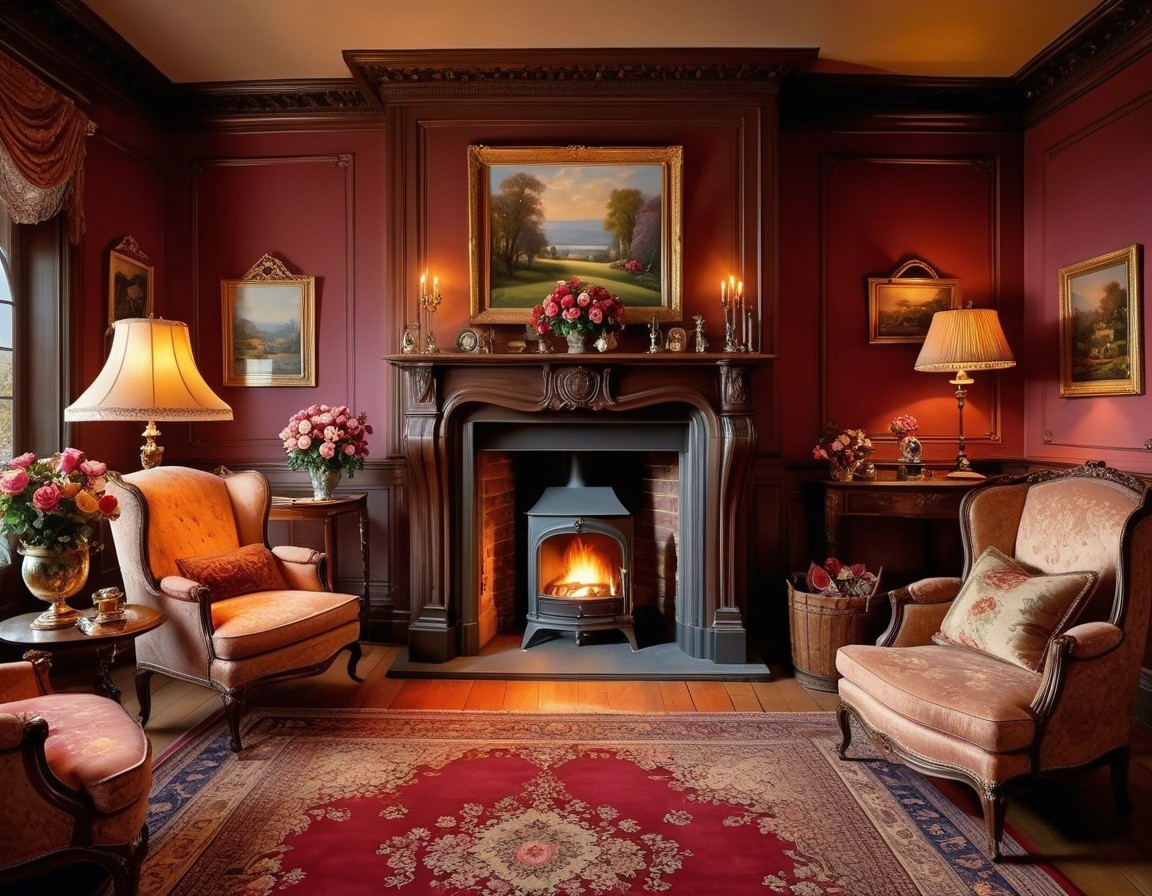 Elegant Cozy Interior with Fireplace and Artworks