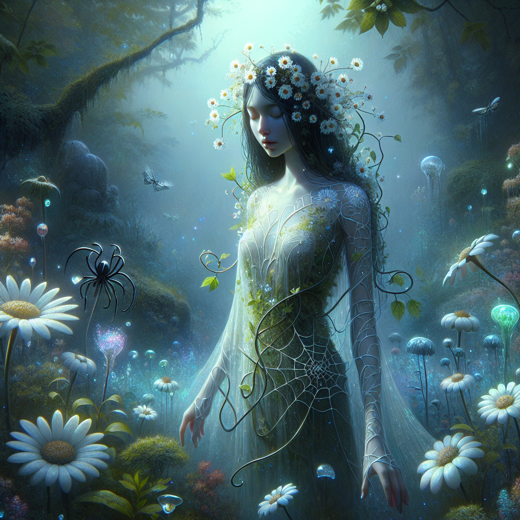 Mystical Forest Scene with Serene Figure and Nature