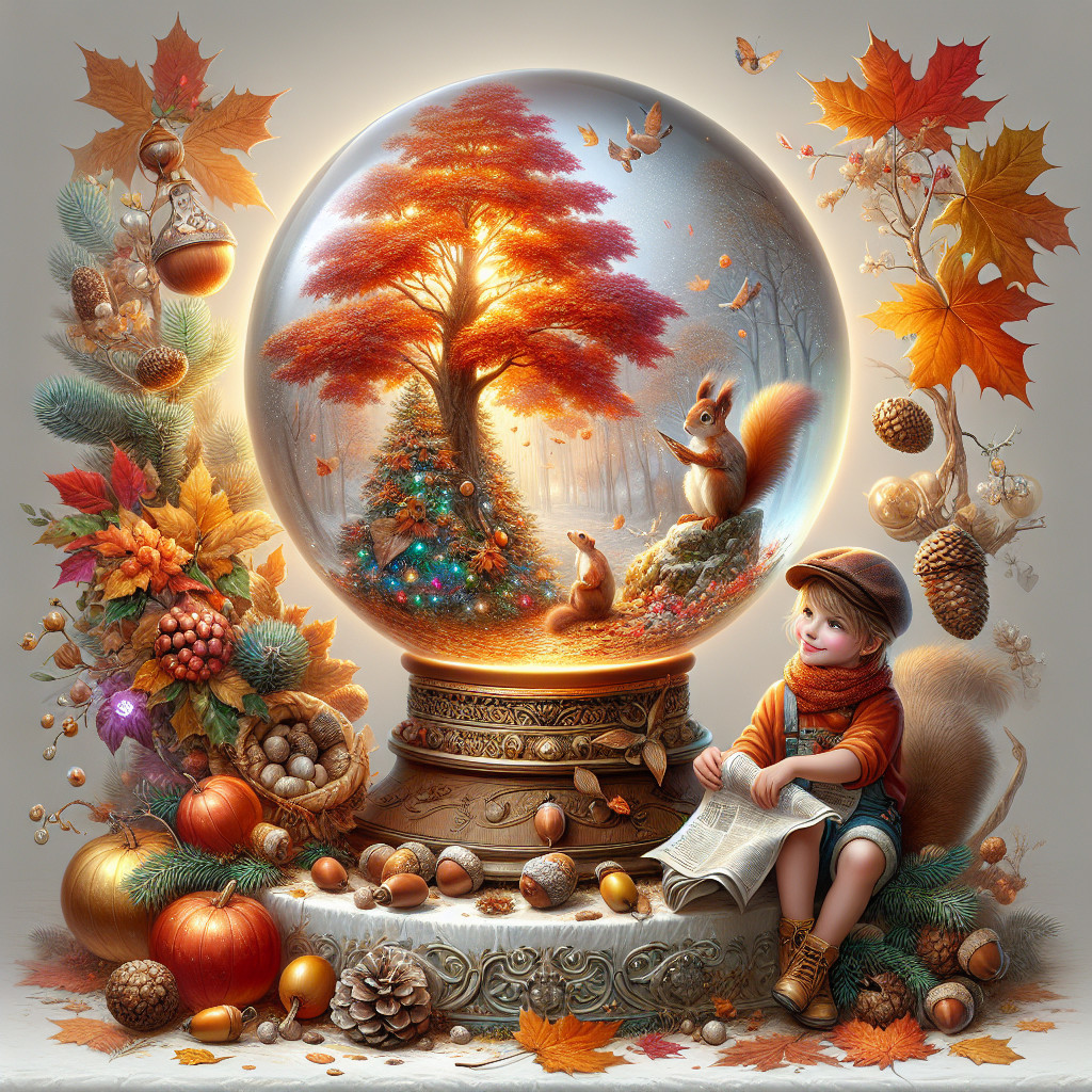 Autumn Scene in a Snow Globe with Playful Elements