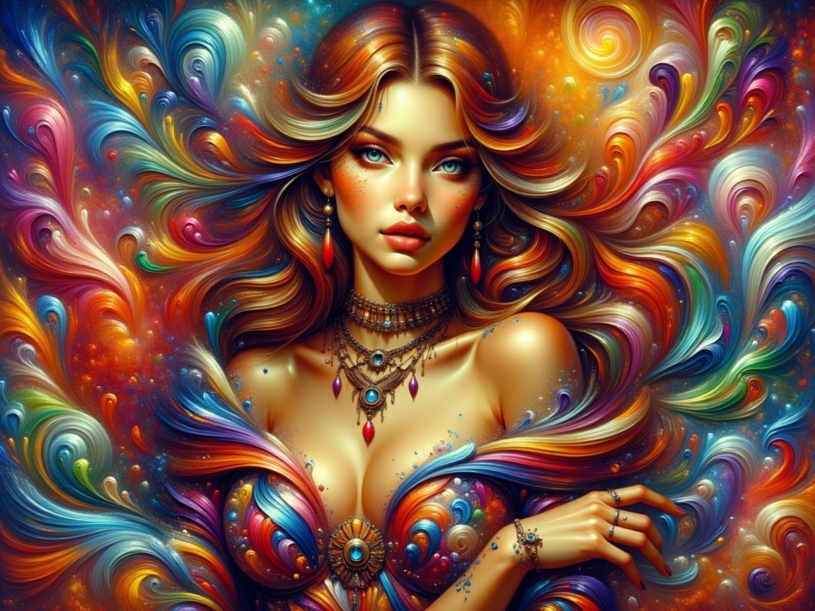 Captivating Woman with Colorful Hair and Jewelry