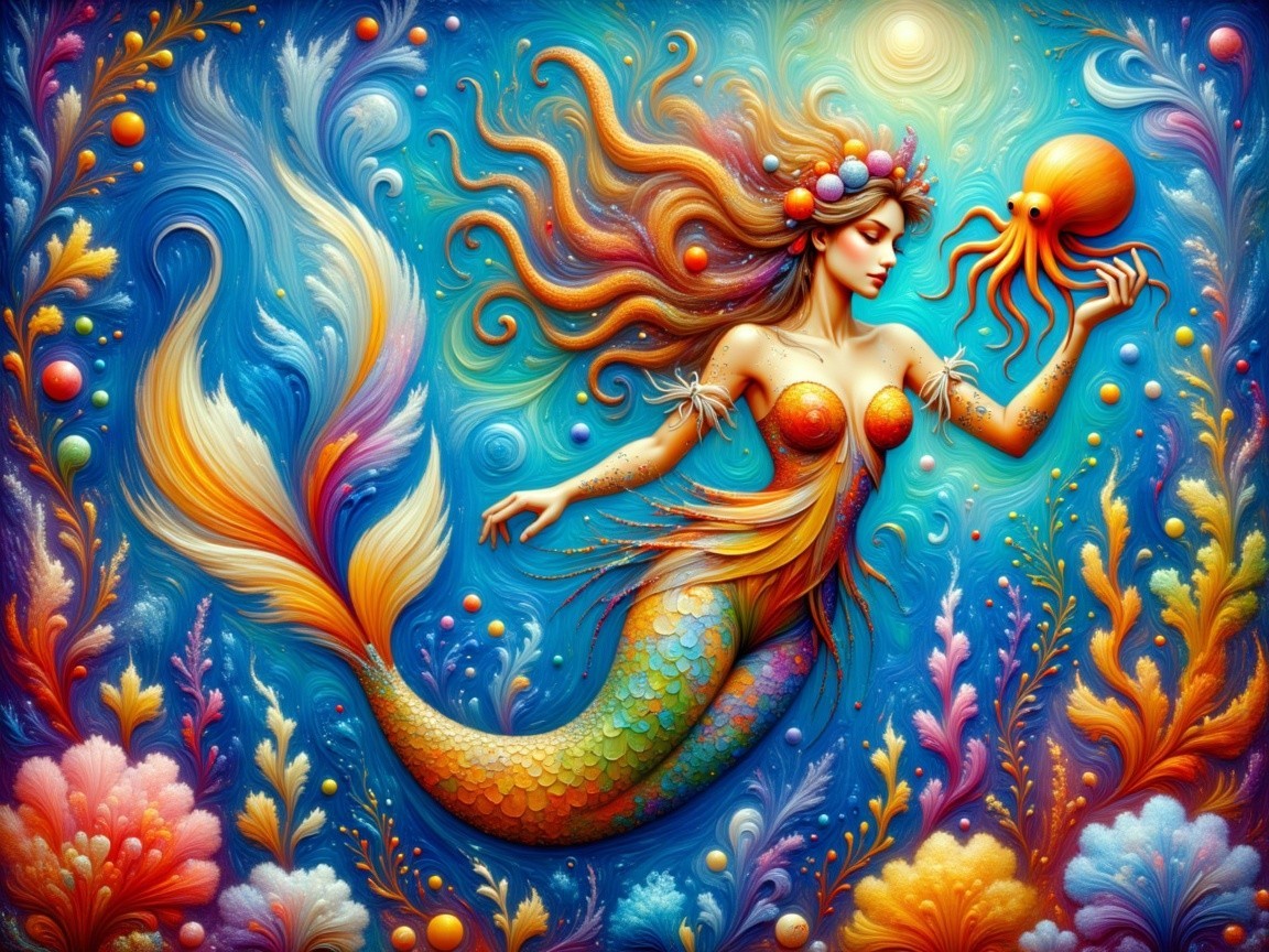 Vibrant Underwater Scene with Mermaid and Coral Life