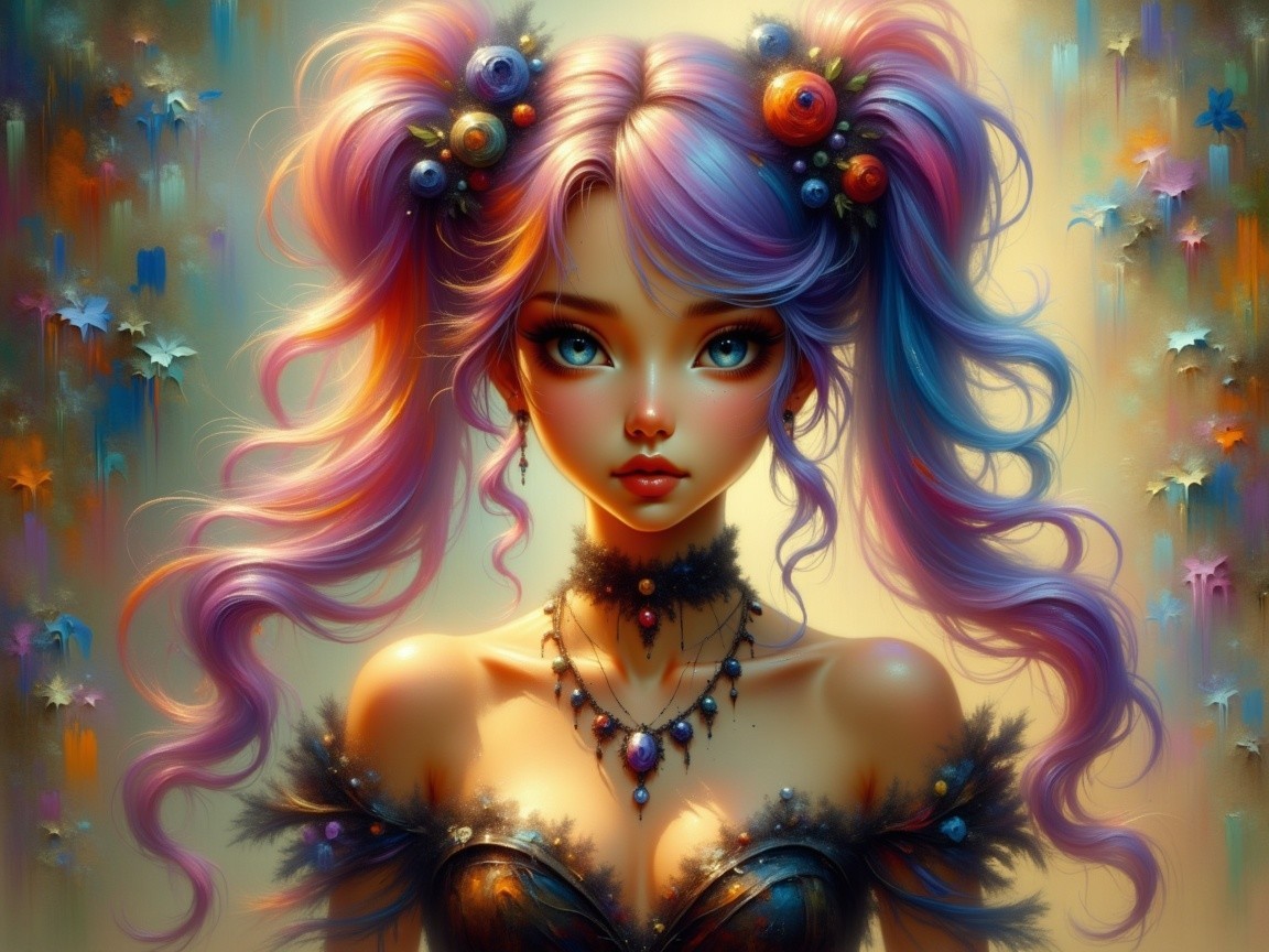 Fantasy Portrait of Young Woman with Colorful Hair