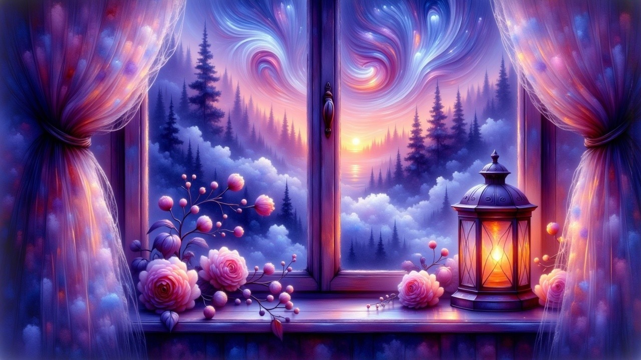 Vibrant Sunset View with Silhouetted Trees and Flowers