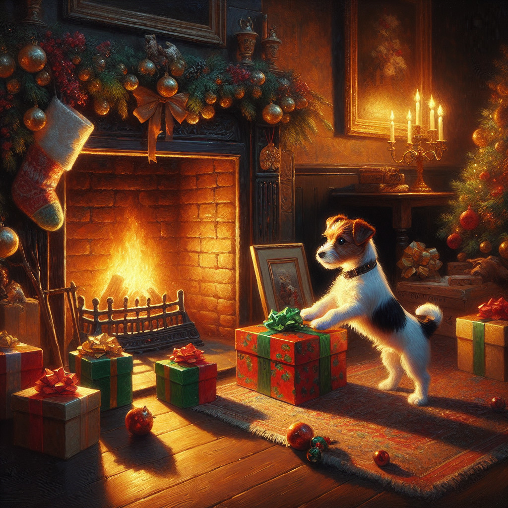 Cozy Christmas Room with Dog and Festive Decor