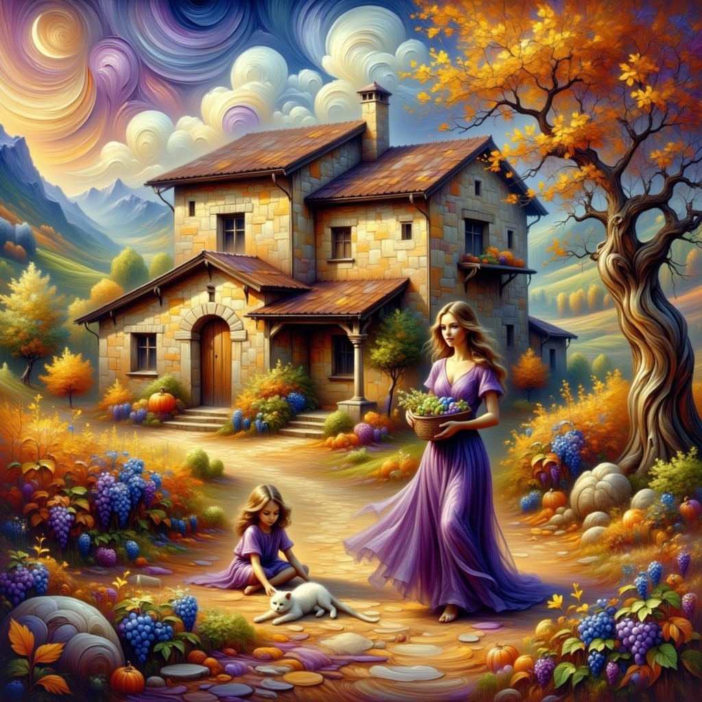 Charming Autumn Scene with Stone House and Nature