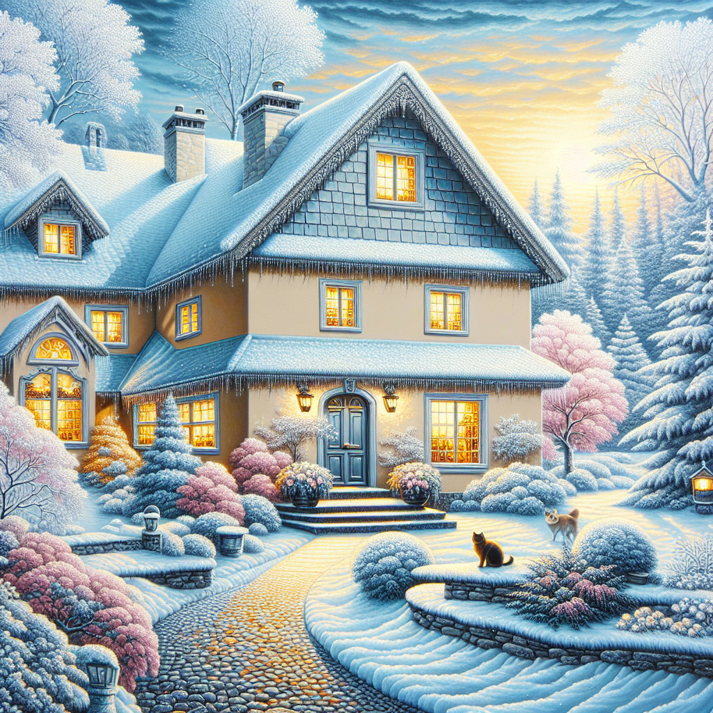 Cozy Snow-Covered House in Winter Landscape