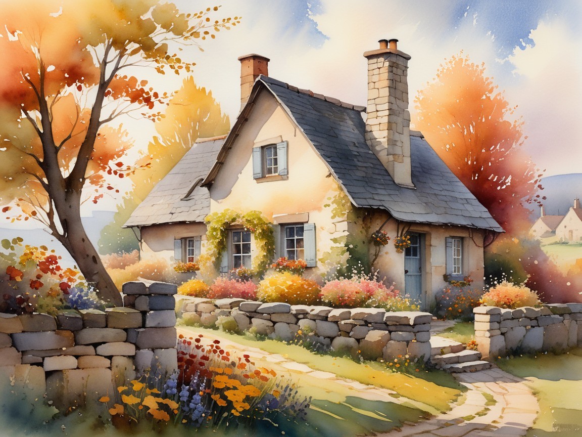 Charming Cottage Surrounded by Autumn Foliage