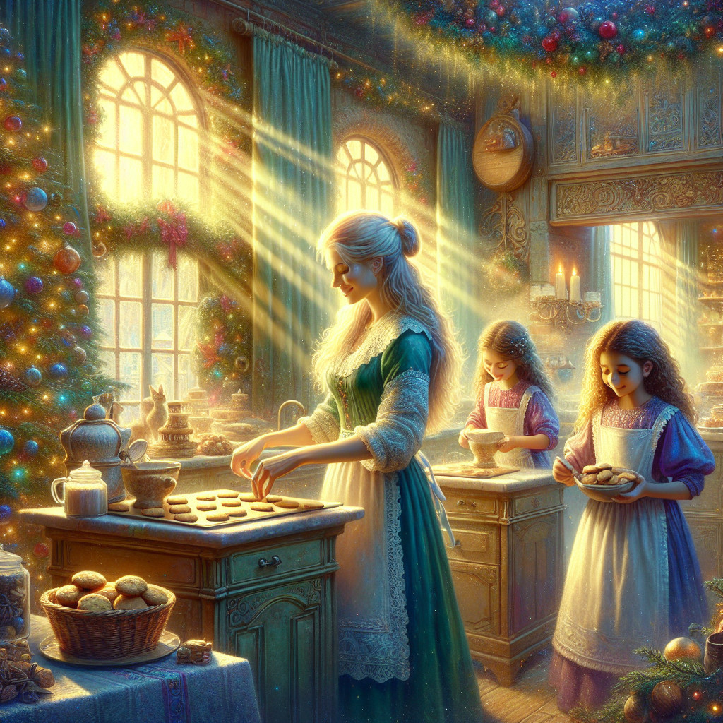 Nostalgic Kitchen Scene of Baking Cookies with Family