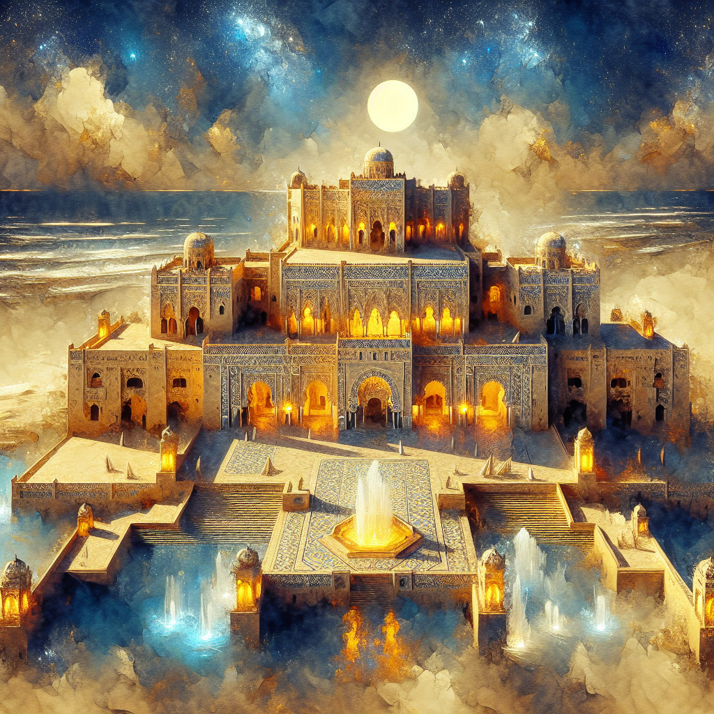 Majestic Palace Surrounded by Vibrant Landscape and Moonlight